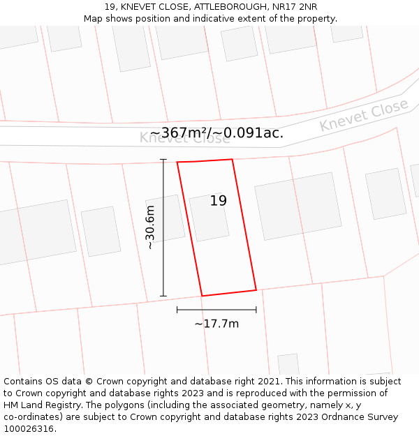 19, KNEVET CLOSE, ATTLEBOROUGH, NR17 2NR: Plot and title map