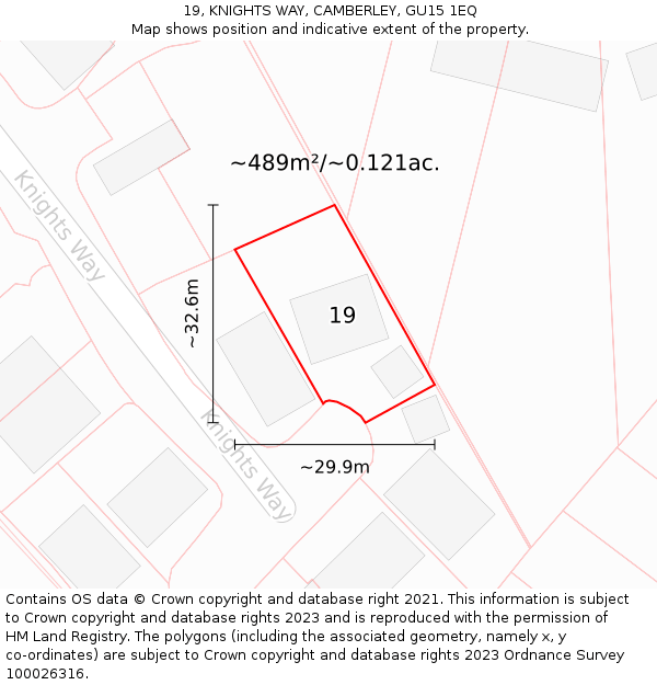 19, KNIGHTS WAY, CAMBERLEY, GU15 1EQ: Plot and title map