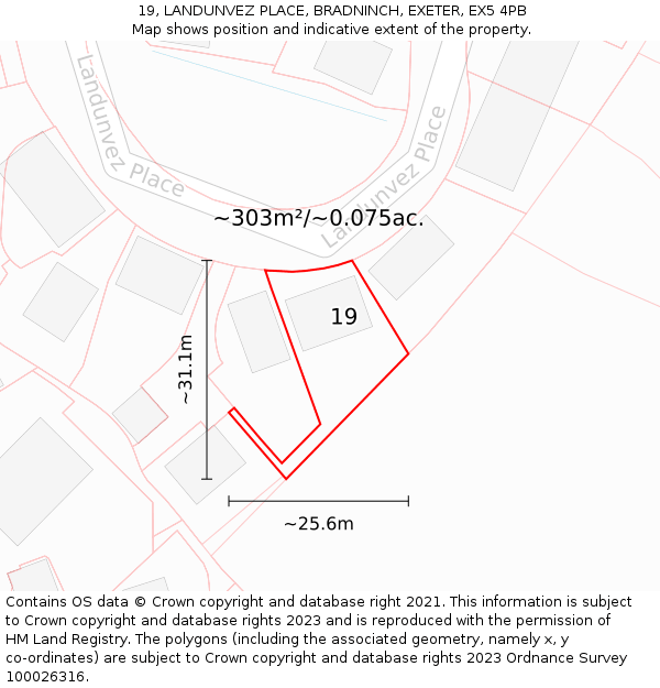 19, LANDUNVEZ PLACE, BRADNINCH, EXETER, EX5 4PB: Plot and title map