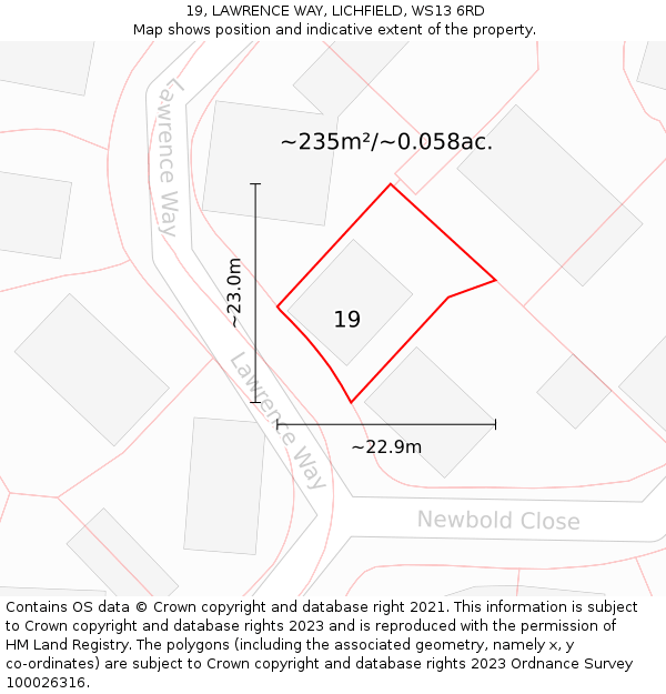 19, LAWRENCE WAY, LICHFIELD, WS13 6RD: Plot and title map