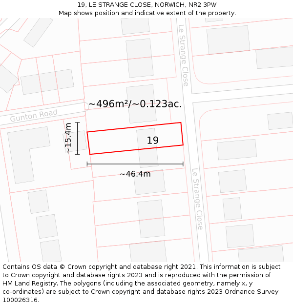 19, LE STRANGE CLOSE, NORWICH, NR2 3PW: Plot and title map