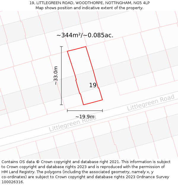 19, LITTLEGREEN ROAD, WOODTHORPE, NOTTINGHAM, NG5 4LP: Plot and title map