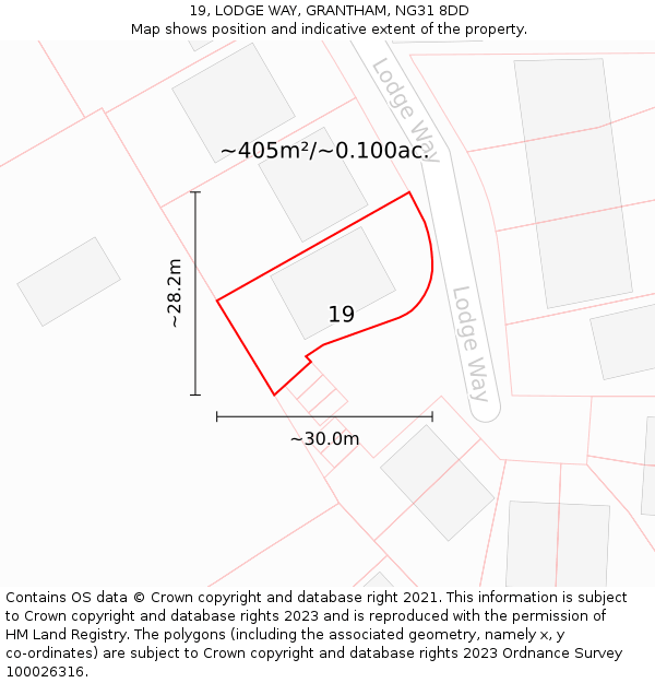 19, LODGE WAY, GRANTHAM, NG31 8DD: Plot and title map