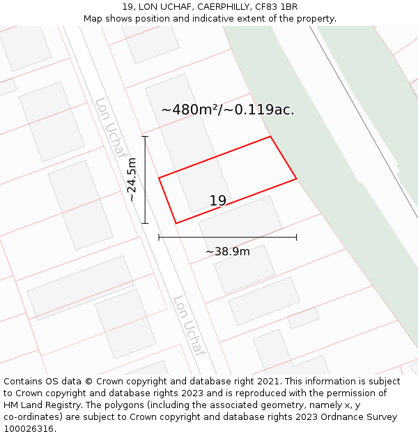 19, LON UCHAF, CAERPHILLY, CF83 1BR: Plot and title map