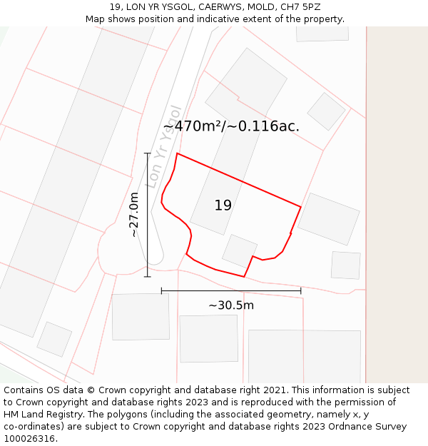 19, LON YR YSGOL, CAERWYS, MOLD, CH7 5PZ: Plot and title map