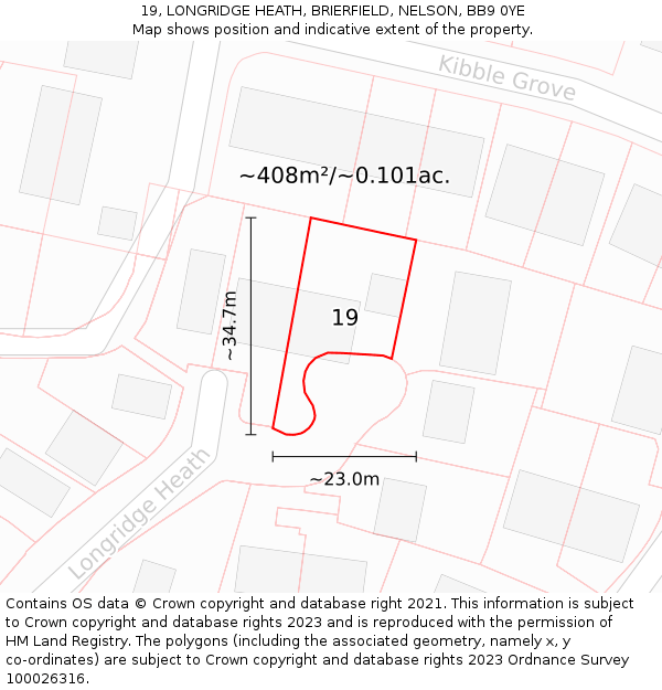 19, LONGRIDGE HEATH, BRIERFIELD, NELSON, BB9 0YE: Plot and title map