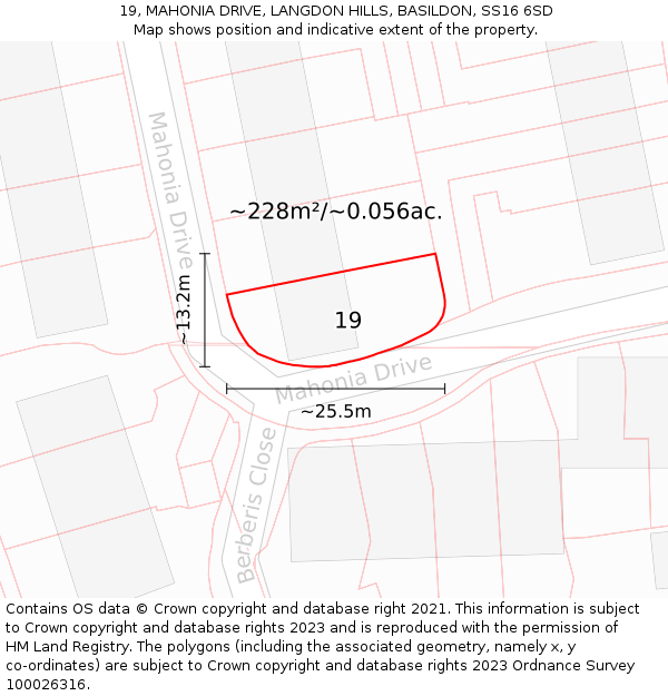 19, MAHONIA DRIVE, LANGDON HILLS, BASILDON, SS16 6SD: Plot and title map