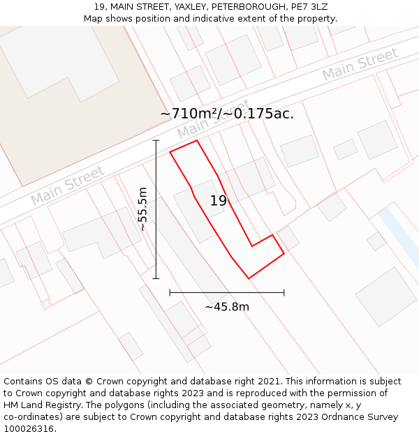 19, MAIN STREET, YAXLEY, PETERBOROUGH, PE7 3LZ: Plot and title map