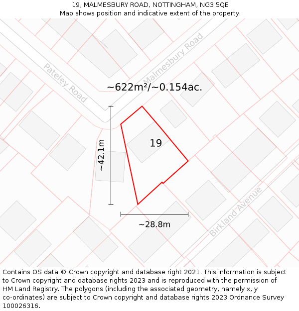 19, MALMESBURY ROAD, NOTTINGHAM, NG3 5QE: Plot and title map