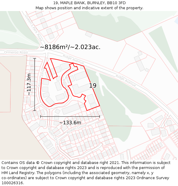 19, MAPLE BANK, BURNLEY, BB10 3FD: Plot and title map