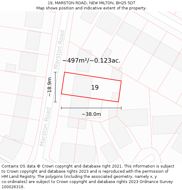 19, MARSTON ROAD, NEW MILTON, BH25 5DT: Plot and title map