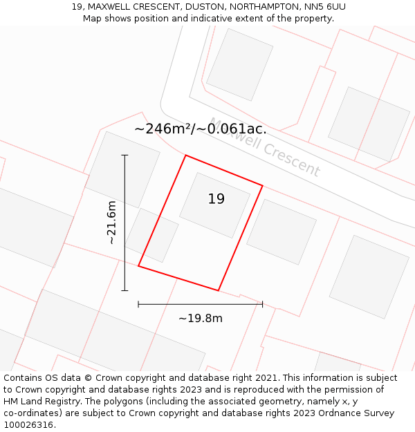 19, MAXWELL CRESCENT, DUSTON, NORTHAMPTON, NN5 6UU: Plot and title map