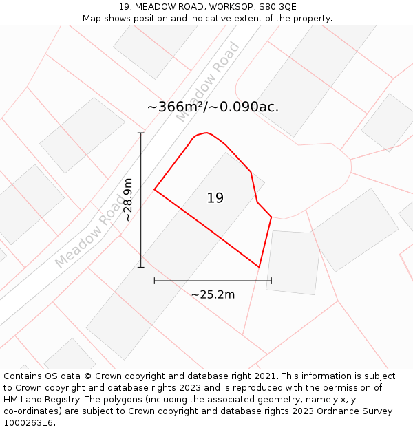 19, MEADOW ROAD, WORKSOP, S80 3QE: Plot and title map