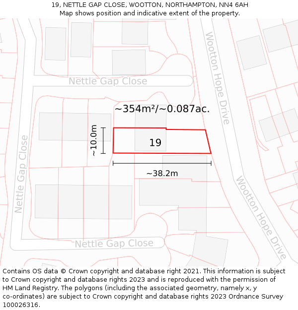 19, NETTLE GAP CLOSE, WOOTTON, NORTHAMPTON, NN4 6AH: Plot and title map