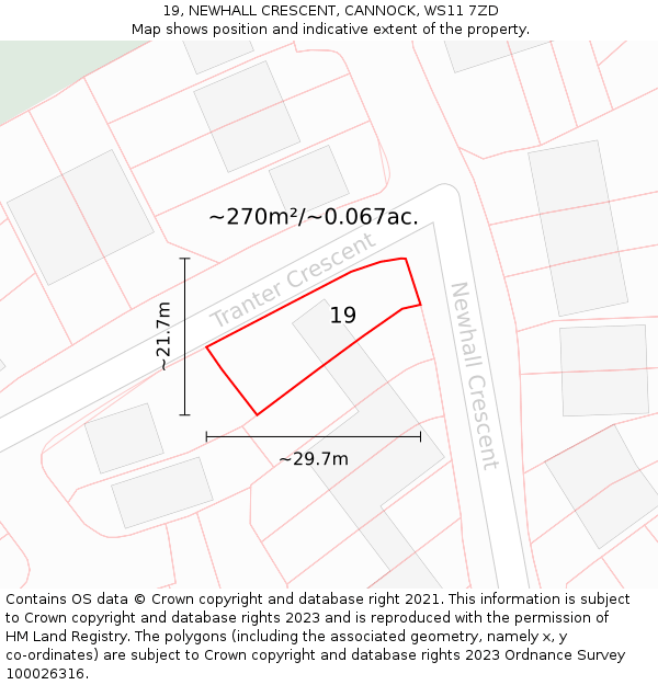 19, NEWHALL CRESCENT, CANNOCK, WS11 7ZD: Plot and title map