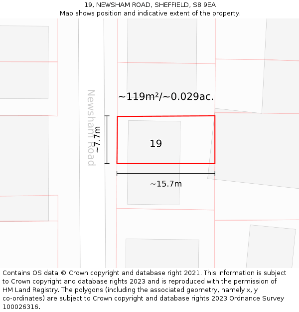 19, NEWSHAM ROAD, SHEFFIELD, S8 9EA: Plot and title map