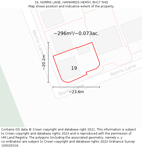 19, NORRIS LANE, HAYWARDS HEATH, RH17 5ND: Plot and title map