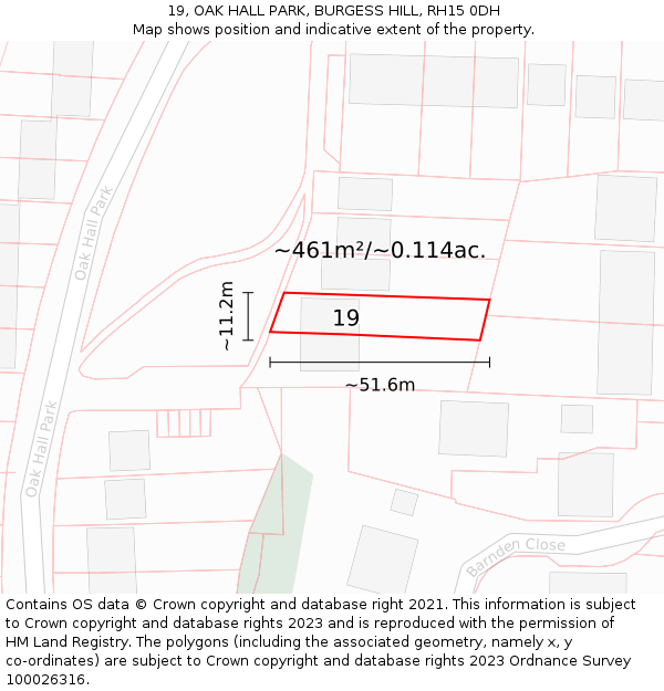 19, OAK HALL PARK, BURGESS HILL, RH15 0DH: Plot and title map