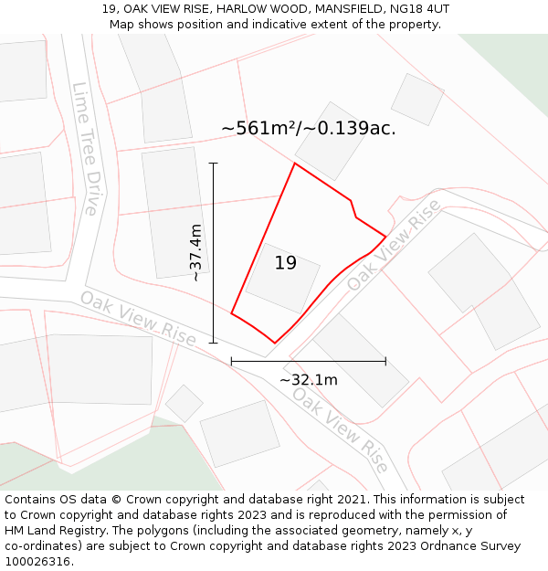 19, OAK VIEW RISE, HARLOW WOOD, MANSFIELD, NG18 4UT: Plot and title map