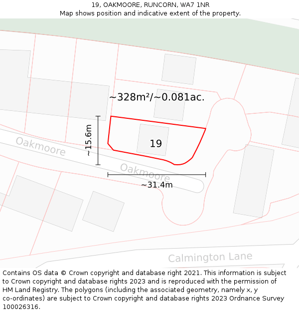 19, OAKMOORE, RUNCORN, WA7 1NR: Plot and title map