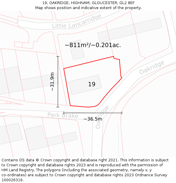 19, OAKRIDGE, HIGHNAM, GLOUCESTER, GL2 8EF: Plot and title map