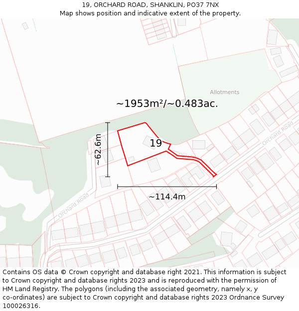 19, ORCHARD ROAD, SHANKLIN, PO37 7NX: Plot and title map