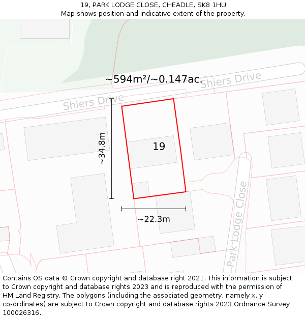 19, PARK LODGE CLOSE, CHEADLE, SK8 1HU: Plot and title map