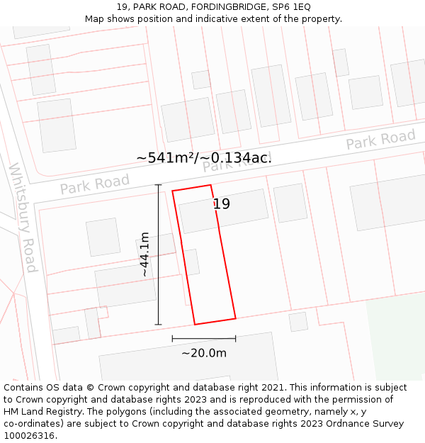 19, PARK ROAD, FORDINGBRIDGE, SP6 1EQ: Plot and title map