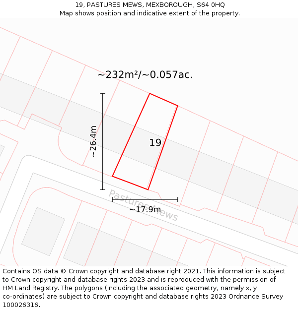 19, PASTURES MEWS, MEXBOROUGH, S64 0HQ: Plot and title map