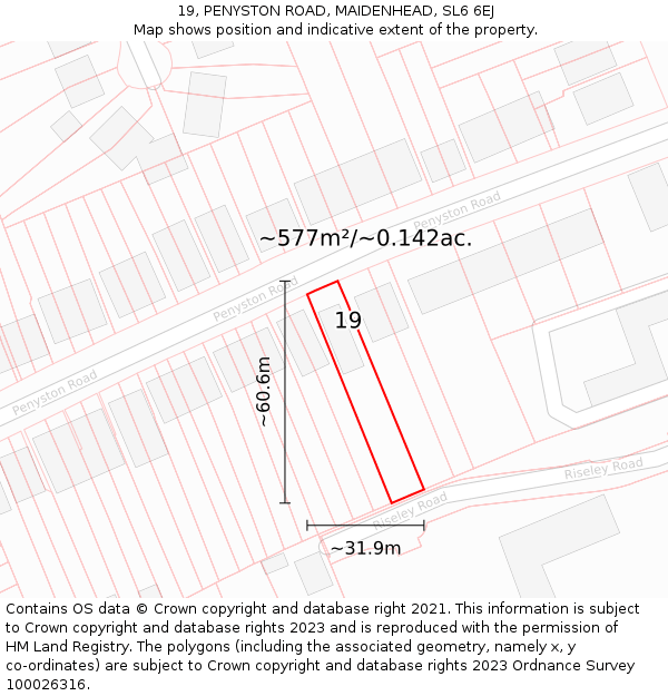 19, PENYSTON ROAD, MAIDENHEAD, SL6 6EJ: Plot and title map