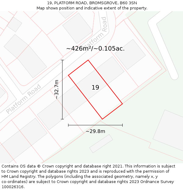 19, PLATFORM ROAD, BROMSGROVE, B60 3SN: Plot and title map