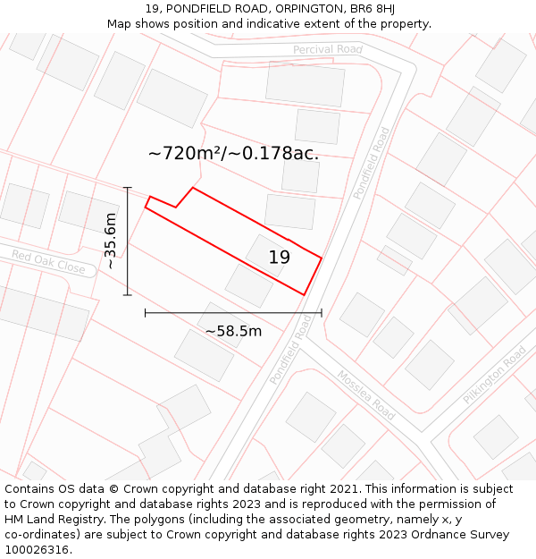 19, PONDFIELD ROAD, ORPINGTON, BR6 8HJ: Plot and title map