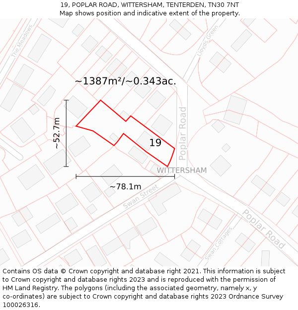 19, POPLAR ROAD, WITTERSHAM, TENTERDEN, TN30 7NT: Plot and title map