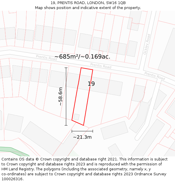 19, PRENTIS ROAD, LONDON, SW16 1QB: Plot and title map