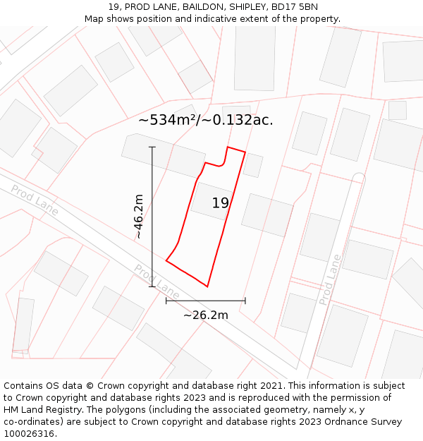 19, PROD LANE, BAILDON, SHIPLEY, BD17 5BN: Plot and title map