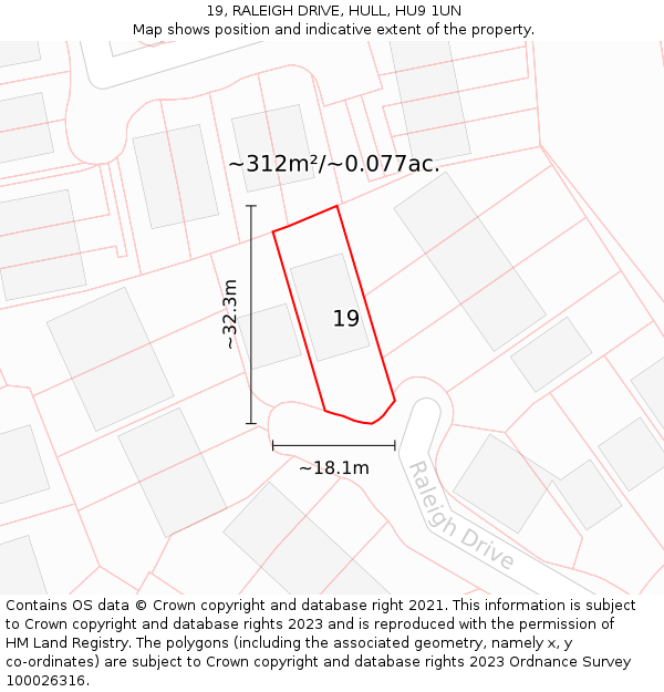 19, RALEIGH DRIVE, HULL, HU9 1UN: Plot and title map