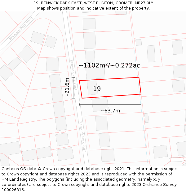 19, RENWICK PARK EAST, WEST RUNTON, CROMER, NR27 9LY: Plot and title map