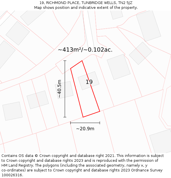 19, RICHMOND PLACE, TUNBRIDGE WELLS, TN2 5JZ: Plot and title map