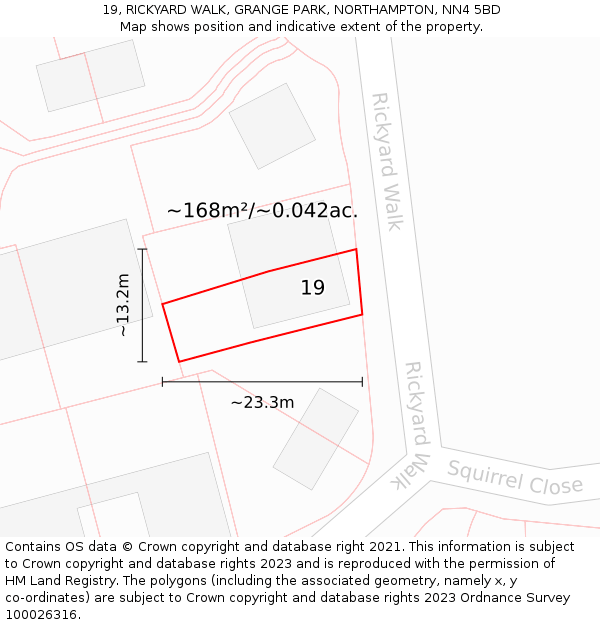 19, RICKYARD WALK, GRANGE PARK, NORTHAMPTON, NN4 5BD: Plot and title map