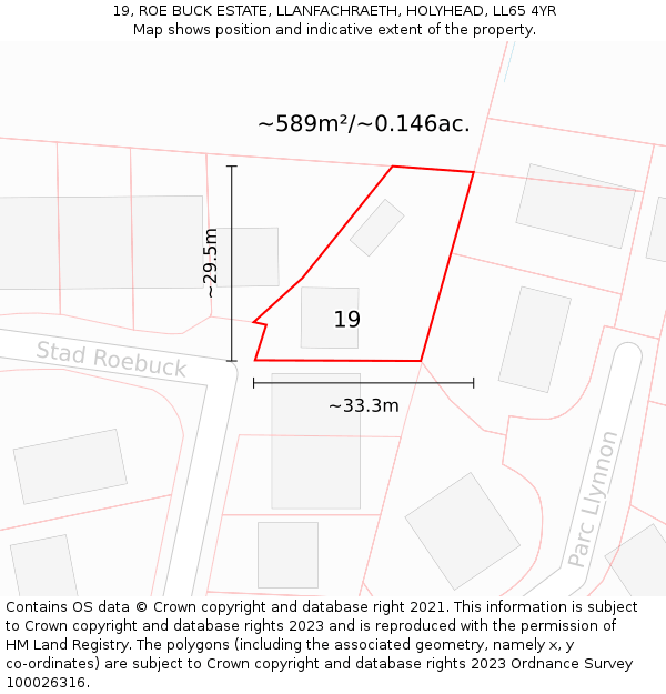 19, ROE BUCK ESTATE, LLANFACHRAETH, HOLYHEAD, LL65 4YR: Plot and title map