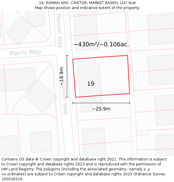 19, ROMAN WAY, CAISTOR, MARKET RASEN, LN7 6LW: Plot and title map