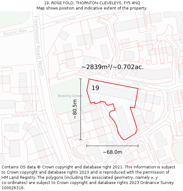 19, ROSE FOLD, THORNTON-CLEVELEYS, FY5 4NQ: Plot and title map