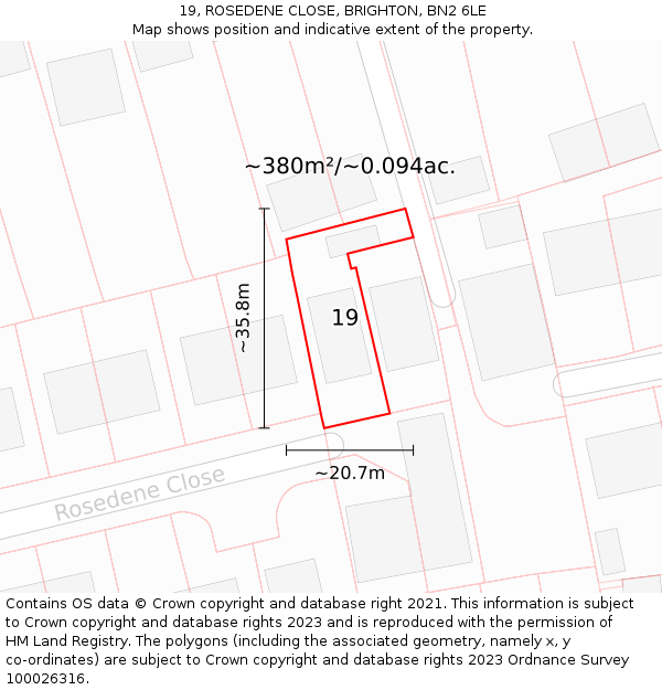 19, ROSEDENE CLOSE, BRIGHTON, BN2 6LE: Plot and title map