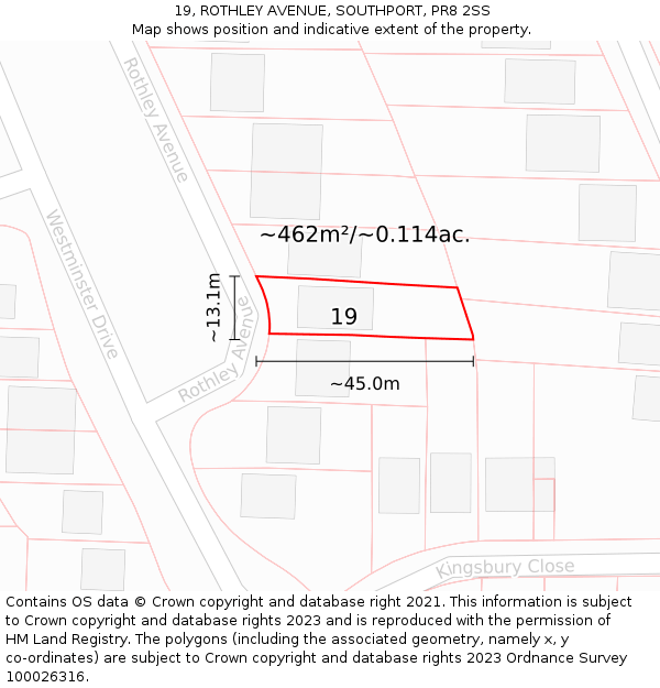 19, ROTHLEY AVENUE, SOUTHPORT, PR8 2SS: Plot and title map