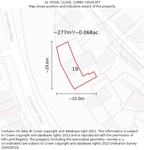 19, RYDAL CLOSE, CORBY, NN18 8TY: Plot and title map