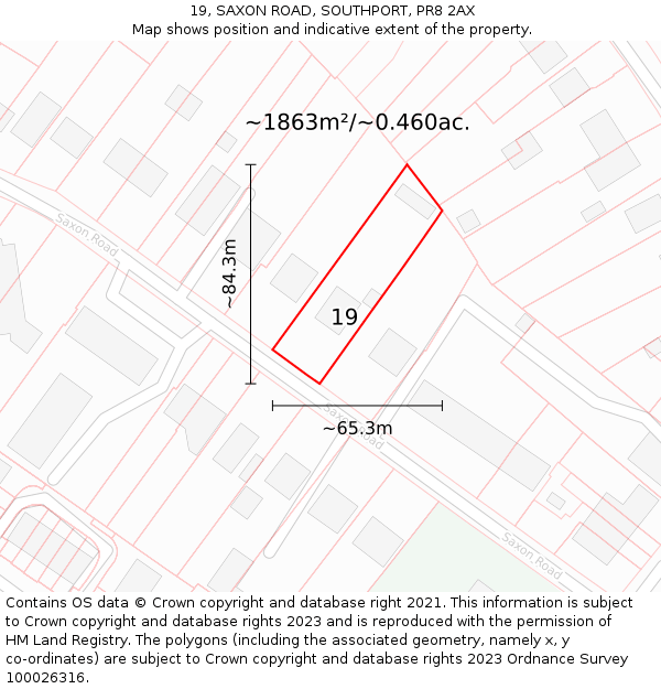 19, SAXON ROAD, SOUTHPORT, PR8 2AX: Plot and title map