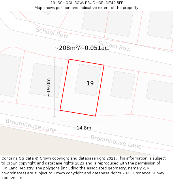 19, SCHOOL ROW, PRUDHOE, NE42 5FE: Plot and title map