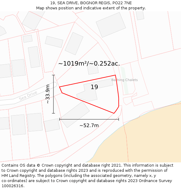 19, SEA DRIVE, BOGNOR REGIS, PO22 7NE: Plot and title map