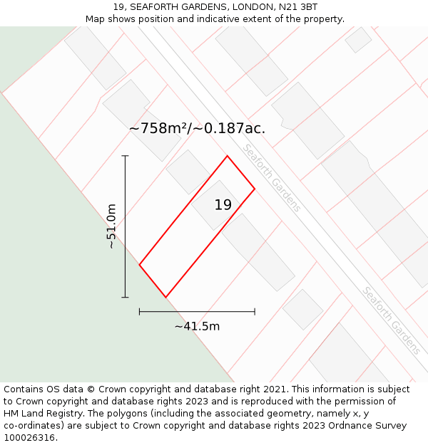 19, SEAFORTH GARDENS, LONDON, N21 3BT: Plot and title map