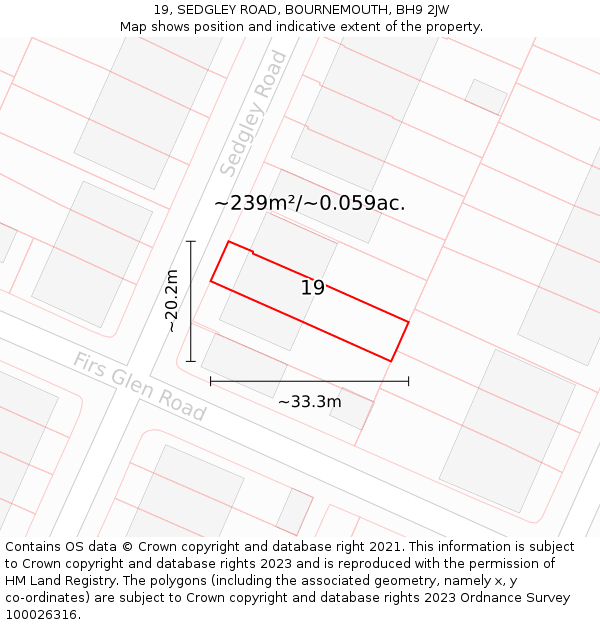 19, SEDGLEY ROAD, BOURNEMOUTH, BH9 2JW: Plot and title map